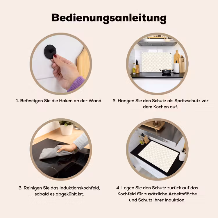 Patroon - Bloemen - Beige Inductie beschemer met haakjes klein 777 -ky-gebruik-de