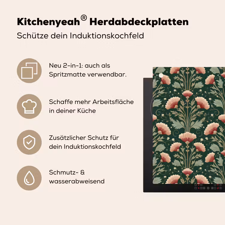 Patroon - Botanisch - Kleurrijk Inductie beschemer met haakjes klein 777 -ky-usp-de