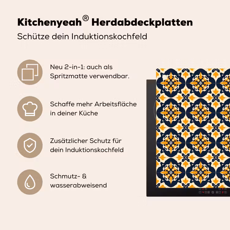 Patroon - Siertegel - Kleurrijk Inductie beschemer met haakjes klein 777 -ky-usp-de