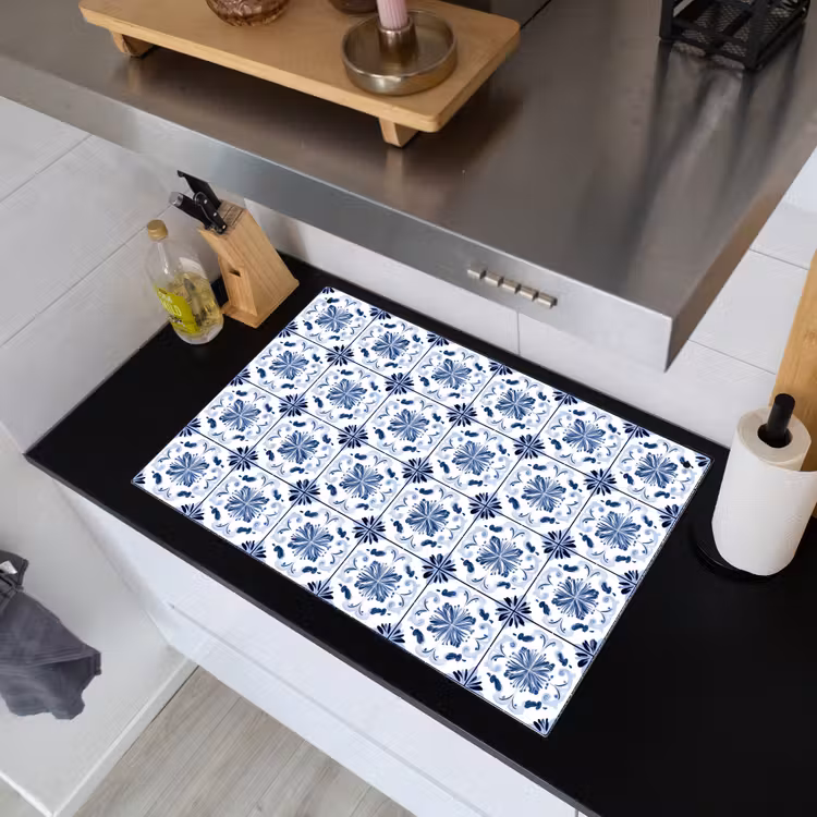 Patroon - Tegel - Blauw Inductie beschemer met haakjes klein 777 -sfeer1