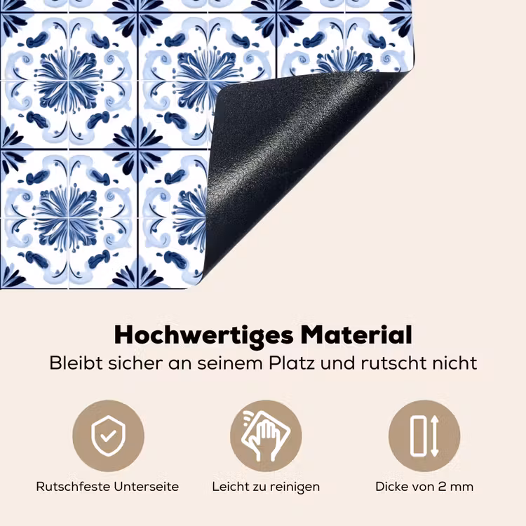 Patroon - Tegel - Blauw Inductie beschemer met haakjes klein 777 -ky-onderkant-de