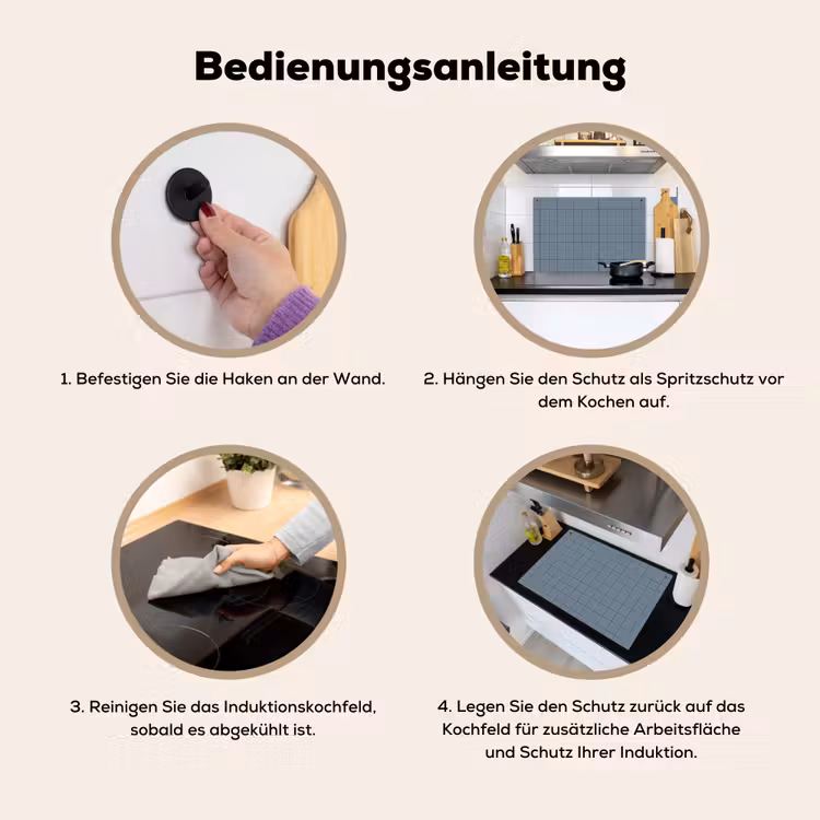 Patroon - Tegel - Blauwgrijs Inductie beschemer met haakjes klein 777 -ky-gebruik-de