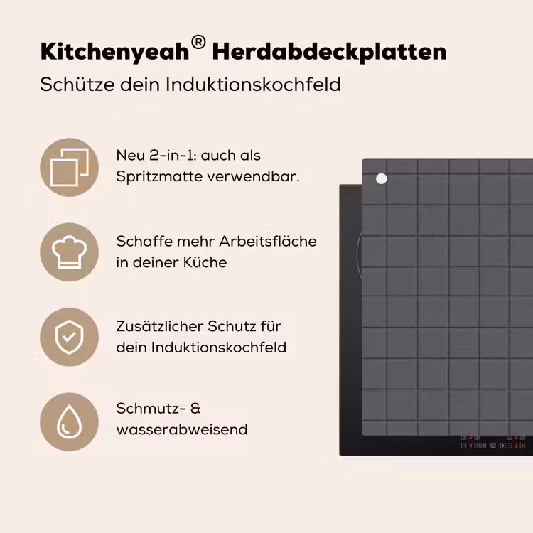 Patroon - Tegel - Grafiet - Grijs Inductie beschemer met haakjes klein 777 -ky-usp-de