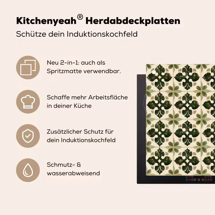Patroon - Tegel - Groen Inductie beschemer met haakjes klein 777 -ky-usp-de