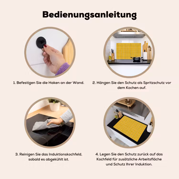 Patroon - Tegel - Okergeel Inductie beschemer met haakjes klein 777 -ky-gebruik-de