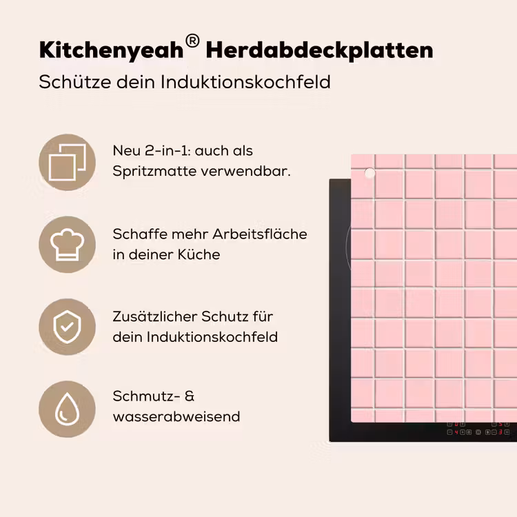 Patroon - Tegel - Pastelroze Inductie beschemer met haakjes klein 777 -ky-usp-de