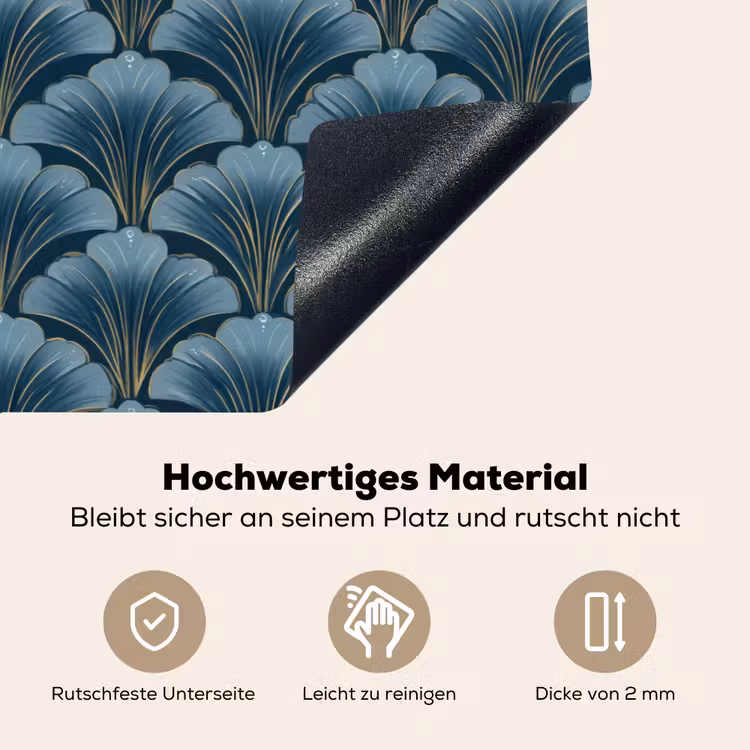 Patroon - Ginkgoblad - Blauw Inductie beschemer met haakjes klein 777 -ky-onderkant-de