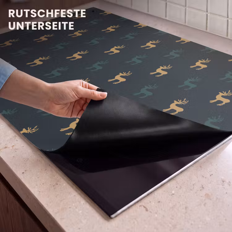 2-in-1 Herdabdeckplatte & Spritzschutz - Muster - Grün - Hirsche - Patroon - Groen - Herten Inductie beschemer met haakjes klein 777