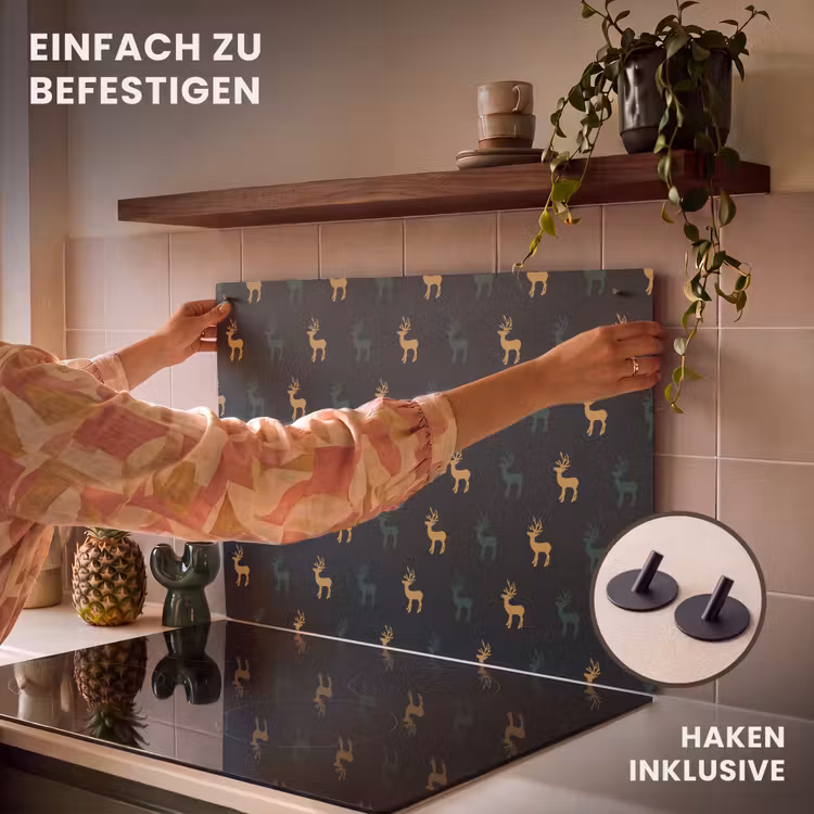 2-in-1 Herdabdeckplatte & Spritzschutz - Muster - Grün - Hirsche - Patroon - Groen - Herten Inductie beschemer met haakjes klein 777