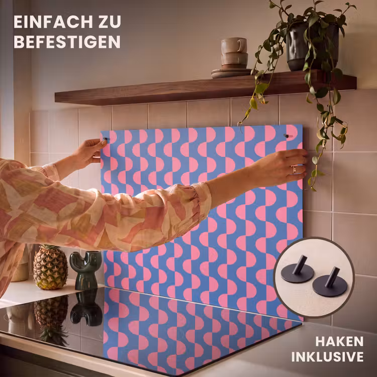 Patroon - Halve cirkels - Abstract - Modern - Roze - Blauw Inductie beschemer met haakjes klein -ky-ophangen-de