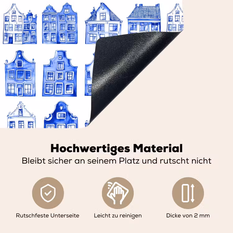 Patroon - Huizen - Blauw Inductie beschemer met haakjes klein 777 -ky-onderkant-de