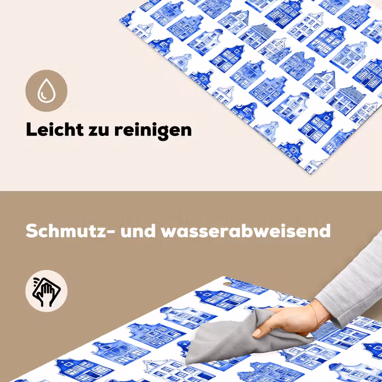 Patroon - Huizen - Blauw Inductie beschemer met haakjes klein 777 -ky-schoon-de
