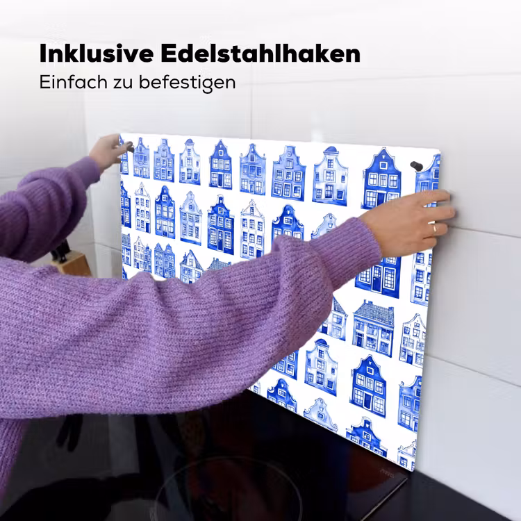 Patroon - Huizen - Blauw Inductie beschemer met haakjes klein 777 -ky-ophangen-de