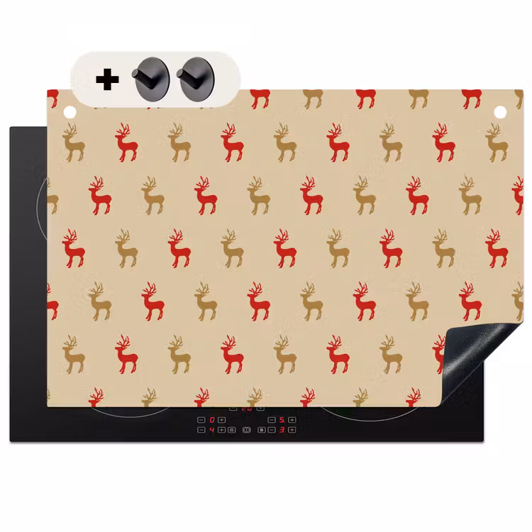 2-in-1 Herdabdeckplatte & Spritzschutz - Muster - Hirsche - Beige - Patroon - Herten - Beige Inductie beschemer met haakjes klein 777