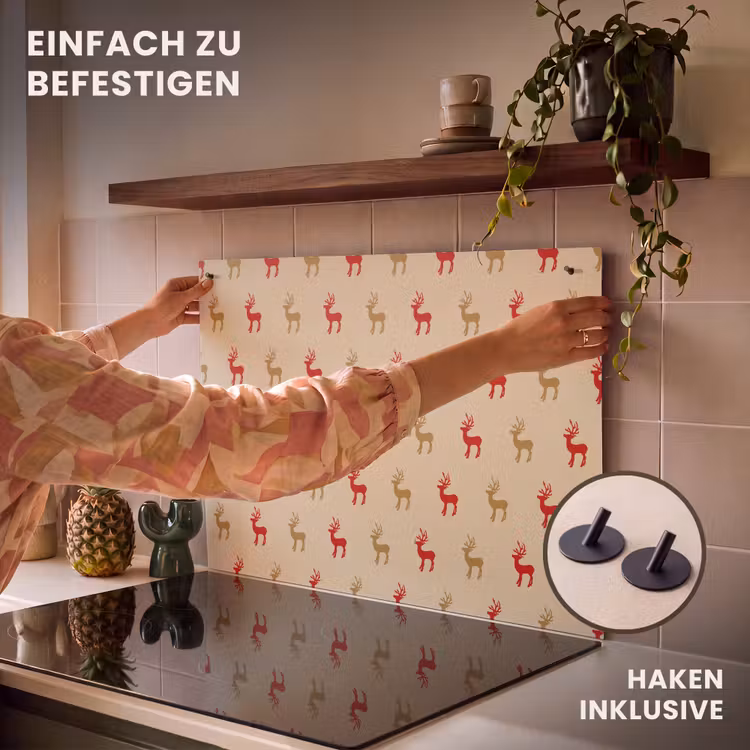 2-in-1 Herdabdeckplatte & Spritzschutz - Muster - Hirsche - Beige - Patroon - Herten - Beige Inductie beschemer met haakjes klein 777