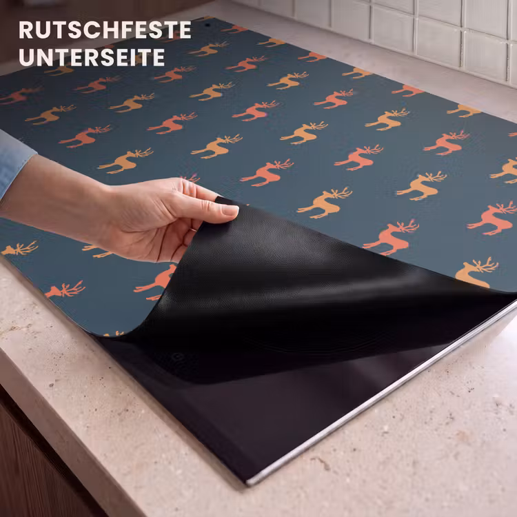 2-in-1 Herdabdeckplatte & Spritzschutz - Muster - Hirsche - Blau - Patroon - Herten - Blauw Inductie beschemer met haakjes klein 777