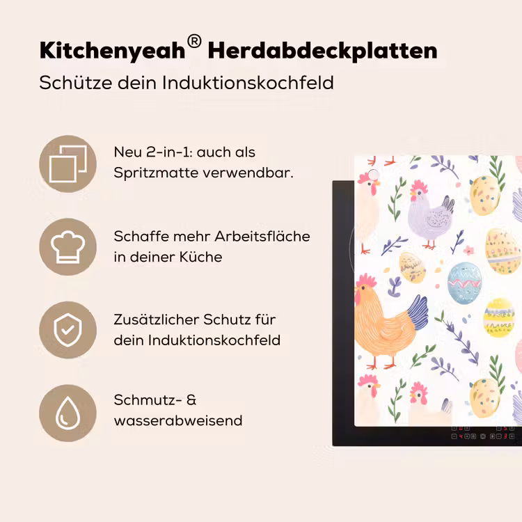 Patroon - Kip - Paaseieren Inductie beschemer met haakjes klein -ky-usp-de