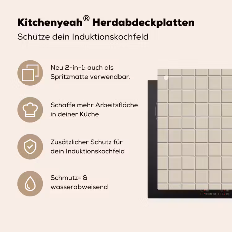 Patroon - Tegels - Taupe Inductie beschemer met haakjes klein 777 -ky-usp-de
