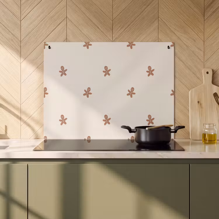 2-in-1 Herdabdeckplatte & Spritzschutz - Muster - Kekse - Beige - Patroon - Koekjes - Beige Inductie beschemer met haakjes klein 777
