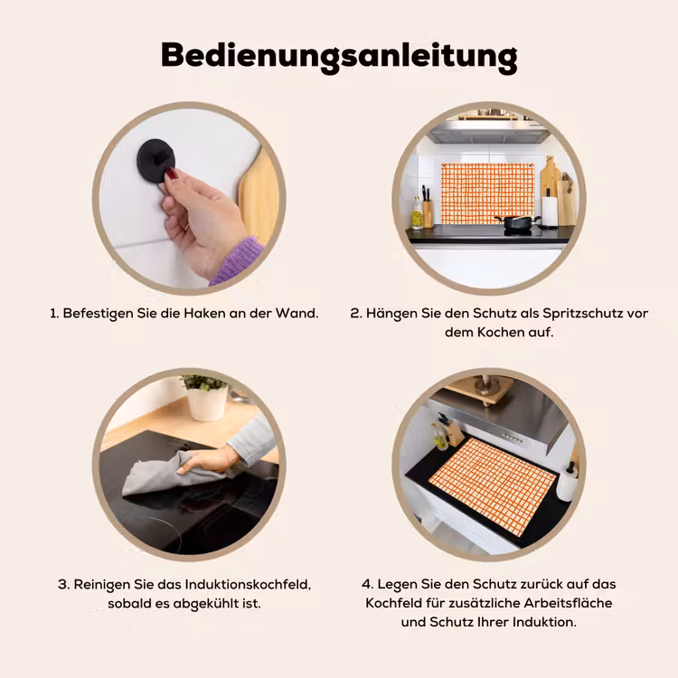 Patroon - Lijnen - Oranje Inductie beschemer met haakjes klein 777 -ky-gebruik-de