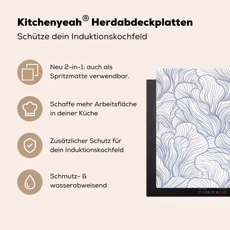 Patroon - Lijnen - Organisch - Abstract - Blauw Inductie beschemer met haakjes klein -ky-usp-de