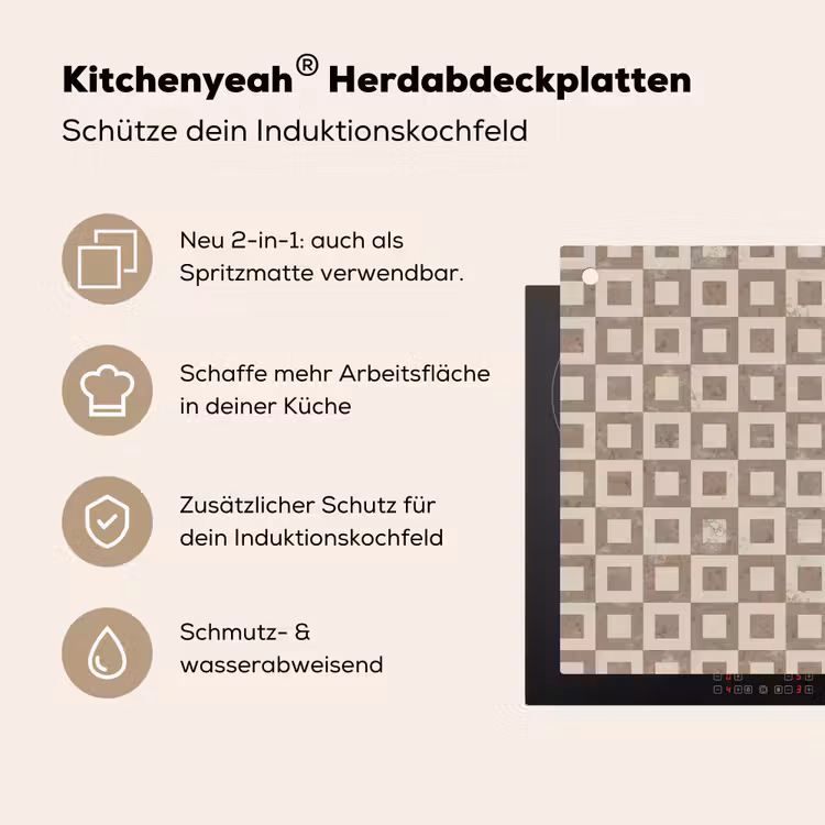 Patroon - Marmer - Beige Inductie beschemer met haakjes klein 777 -ky-usp-de
