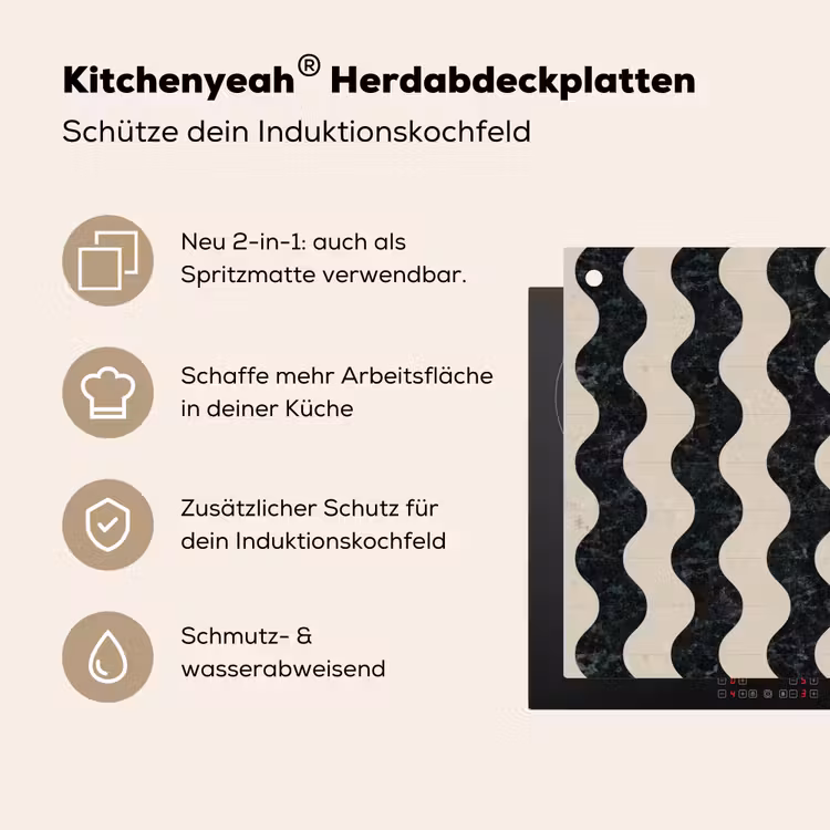 Patroon - Marmer - Groen - Cremé Inductie beschemer met haakjes klein 777 -ky-usp-de