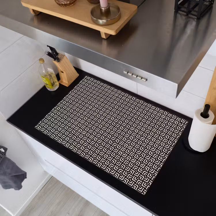 Patroon - Marmer - Zwart Inductie beschemer met haakjes klein 777 -sfeer1