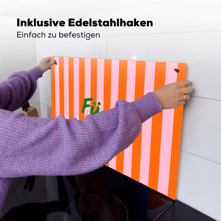 Patroon - Oranje - Fijn - Strepen Inductie beschemer met haakjes klein -ky-ophangen-de