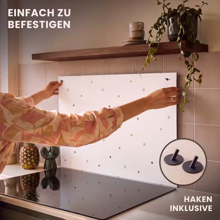 2-in-1 Herdabdeckplatte & Spritzschutz - Muster - Punkte - Sterne - Weiß - Patroon - Stippen - Sterren - Wit Inductie beschemer met haakjes klein 777
