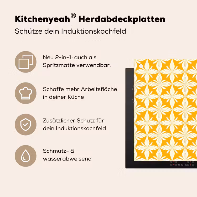 Patroon - Retro - Geel Inductie beschemer met haakjes klein 777 -ky-usp-de