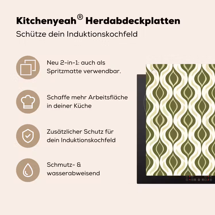 Patroon - Retro - Groen Inductie beschemer met haakjes klein 777 -ky-usp-de