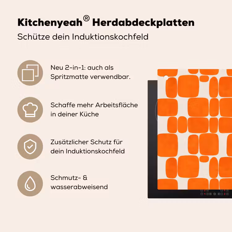 Patroon - Retro - Oranje Inductie beschemer met haakjes klein 777 -ky-usp-de