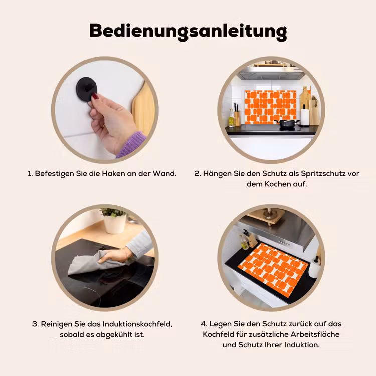 Patroon - Retro - Oranje Inductie beschemer met haakjes klein 777 -ky-gebruik-de