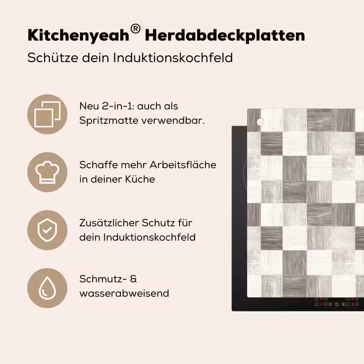 Patroon - Dambord - Houtnerf Inductie beschemer met haakjes klein 777 -ky-usp-de
