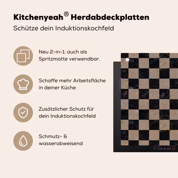 Patroon - Dambord - Marmer Inductie beschemer met haakjes klein 777 -ky-usp-de