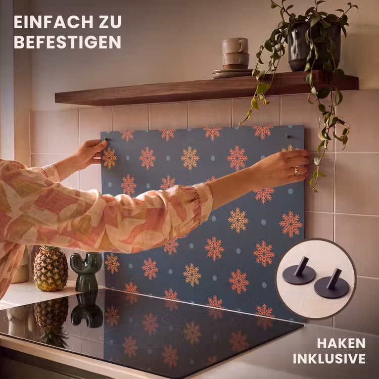 2-in-1 Herdabdeckplatte & Spritzschutz - Muster - Schneeflocken - Blau - Patroon - Sneeuwvlokken - Blauw Inductie beschemer met haakjes klein 777