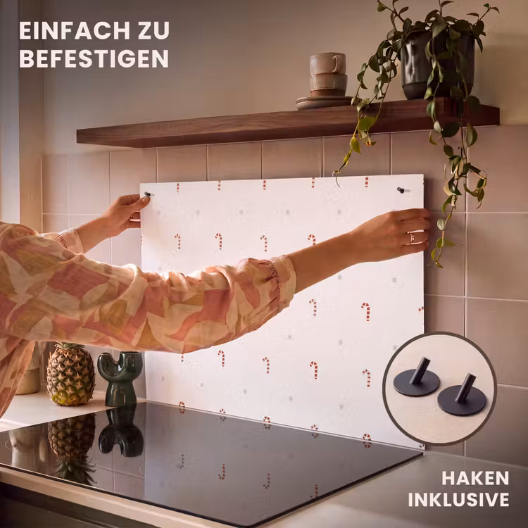 2-in-1 Herdabdeckplatte & Spritzschutz - Muster - Sterne - Saurer Stock - Weiß - Patroon - Sterren - Zuurstok - Wit Inductie beschemer met haakjes klein 777