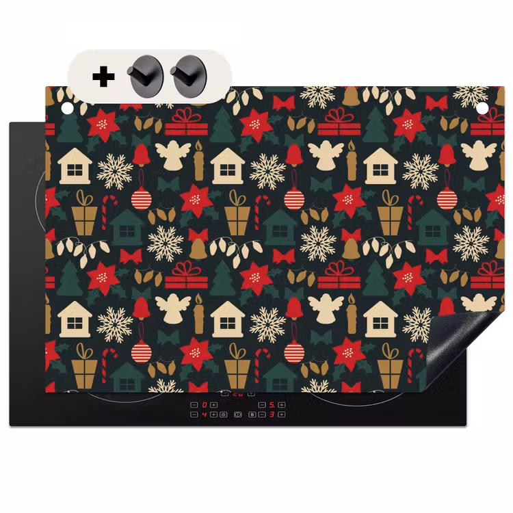 2-in-1 Herdabdeckplatte & Spritzschutz - Muster - Weihnachten - Symbole - Patroon - Kerst - Symbolen Inductie beschemer met haakjes klein 777