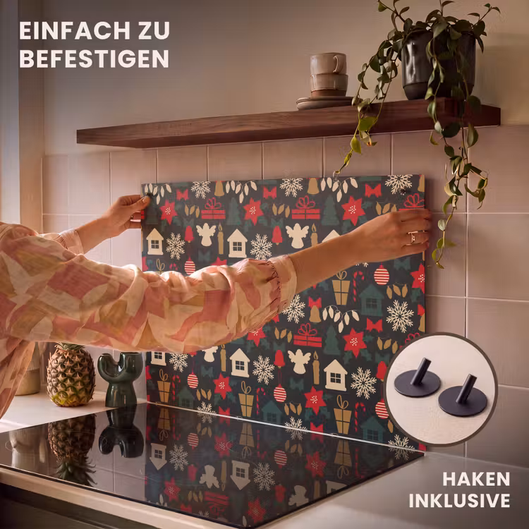 2-in-1 Herdabdeckplatte & Spritzschutz - Muster - Weihnachten - Symbole - Patroon - Kerst - Symbolen Inductie beschemer met haakjes klein 777