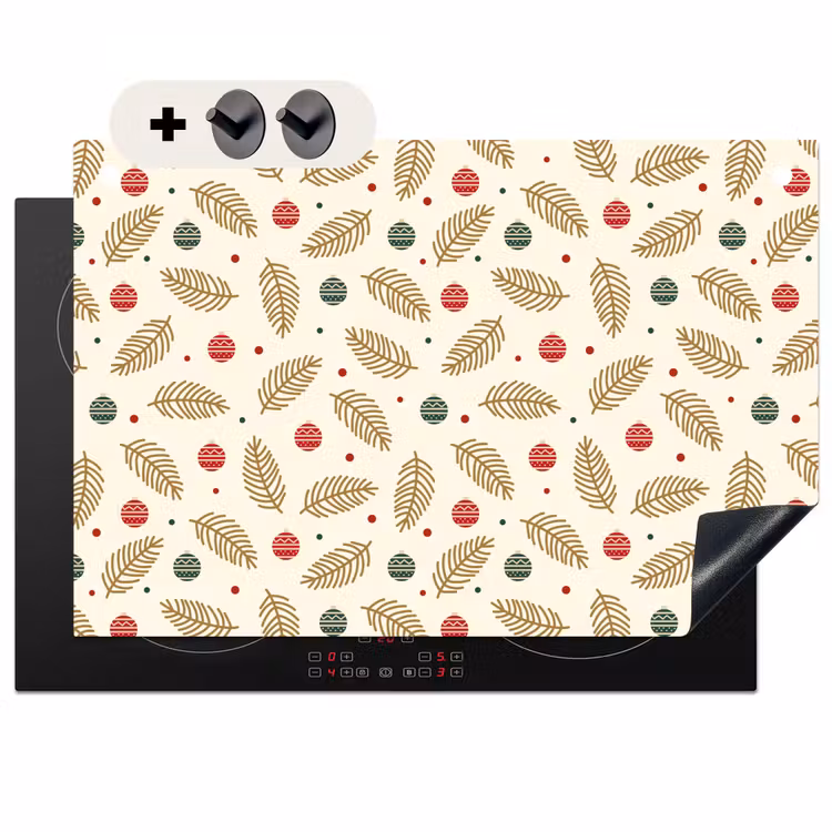 2-in-1 Herdabdeckplatte & Spritzschutz - Muster - Weihnachten - Symbole - Beige - Patroon - Kerst - Symbolen - Beige Inductie beschemer met haakjes klein 777