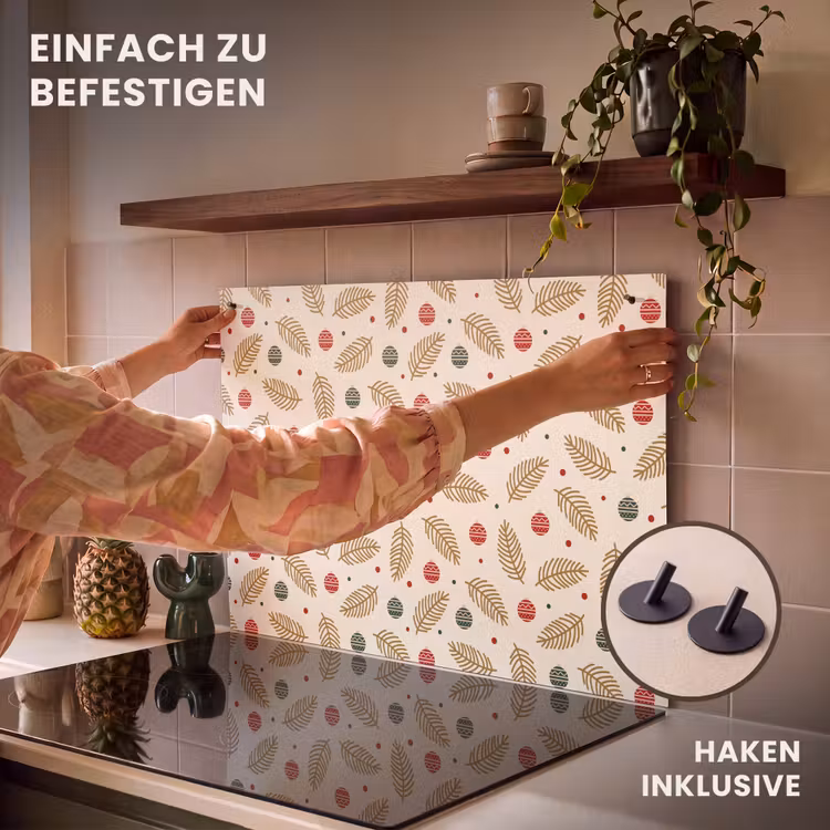 2-in-1 Herdabdeckplatte & Spritzschutz - Muster - Weihnachten - Symbole - Beige - Patroon - Kerst - Symbolen - Beige Inductie beschemer met haakjes klein 777