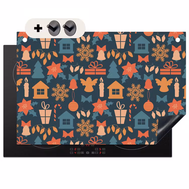 2-in-1 Herdabdeckplatte & Spritzschutz - Muster - Weihnachten - Symbole - Blau - Patroon - Kerst - Symbolen - Blauw Inductie beschemer met haakjes klein 777