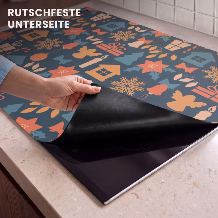 2-in-1 Herdabdeckplatte & Spritzschutz - Muster - Weihnachten - Symbole - Blau - Patroon - Kerst - Symbolen - Blauw Inductie beschemer met haakjes klein 777