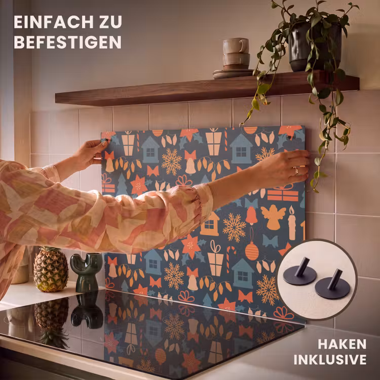 2-in-1 Herdabdeckplatte & Spritzschutz - Muster - Weihnachten - Symbole - Blau - Patroon - Kerst - Symbolen - Blauw Inductie beschemer met haakjes klein 777