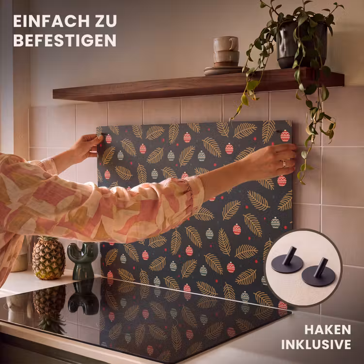 2-in-1 Herdabdeckplatte & Spritzschutz - Muster - Weihnachten - Symbole - Grün - Patroon - Kerst - Symbolen - Groen Inductie beschemer met haakjes klein 777
