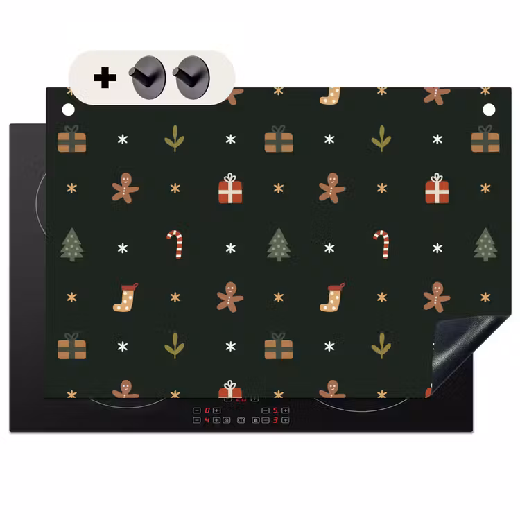 2-in-1 Herdabdeckplatte & Spritzschutz - Muster - Weihnachtssymbole - Grün - Patroon - Kerstsymbolen - Groen Inductie beschemer met haakjes klein 777