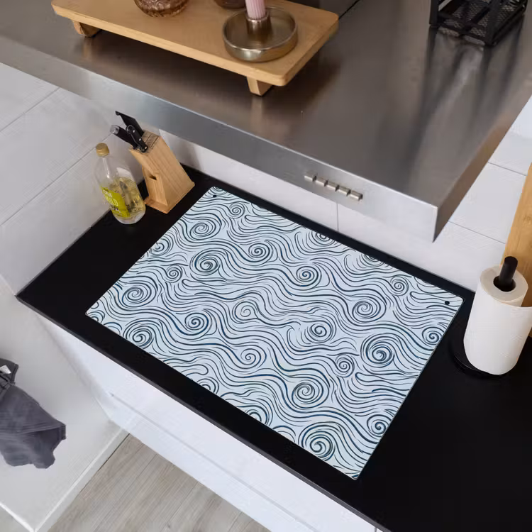 Patroon - Golven - Abstract - Modern - Blauw Inductie beschemer met haakjes klein -sfeer1