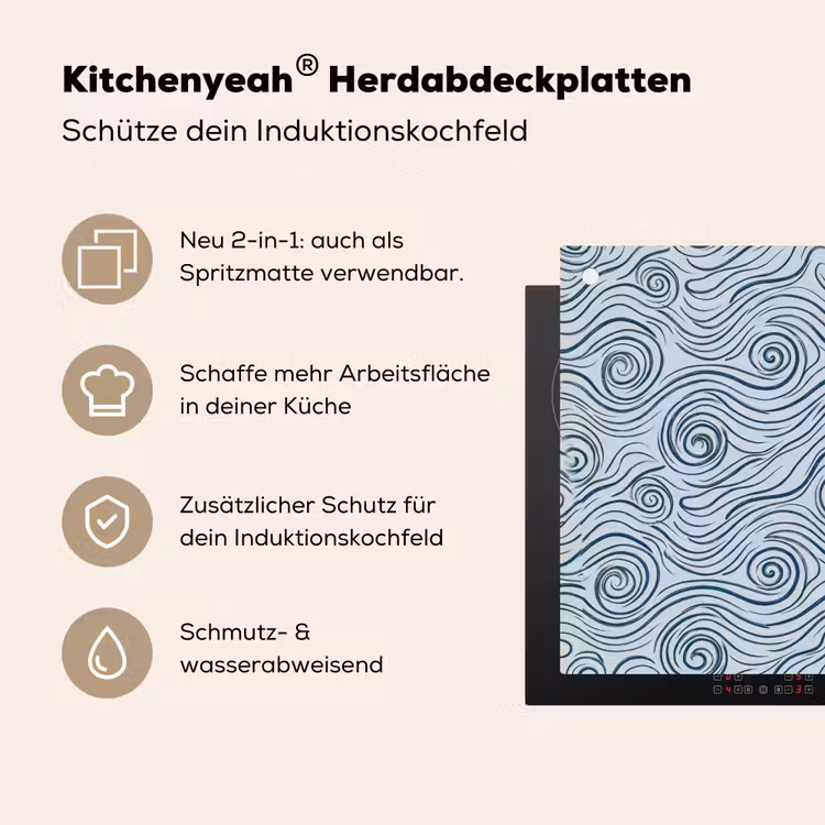 Patroon - Golven - Abstract - Modern - Blauw Inductie beschemer met haakjes klein -ky-usp-de