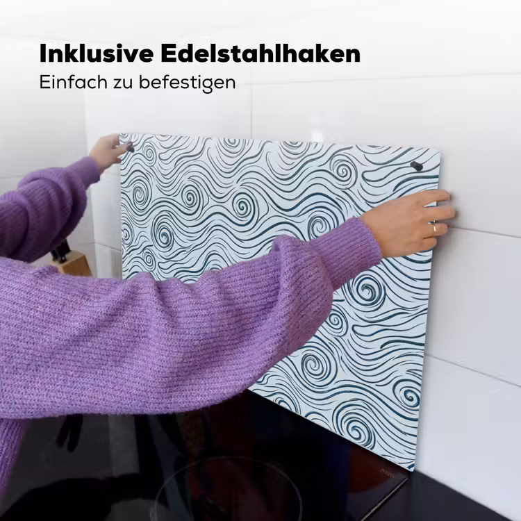 Patroon - Golven - Abstract - Modern - Blauw Inductie beschemer met haakjes klein -ky-ophangen-de